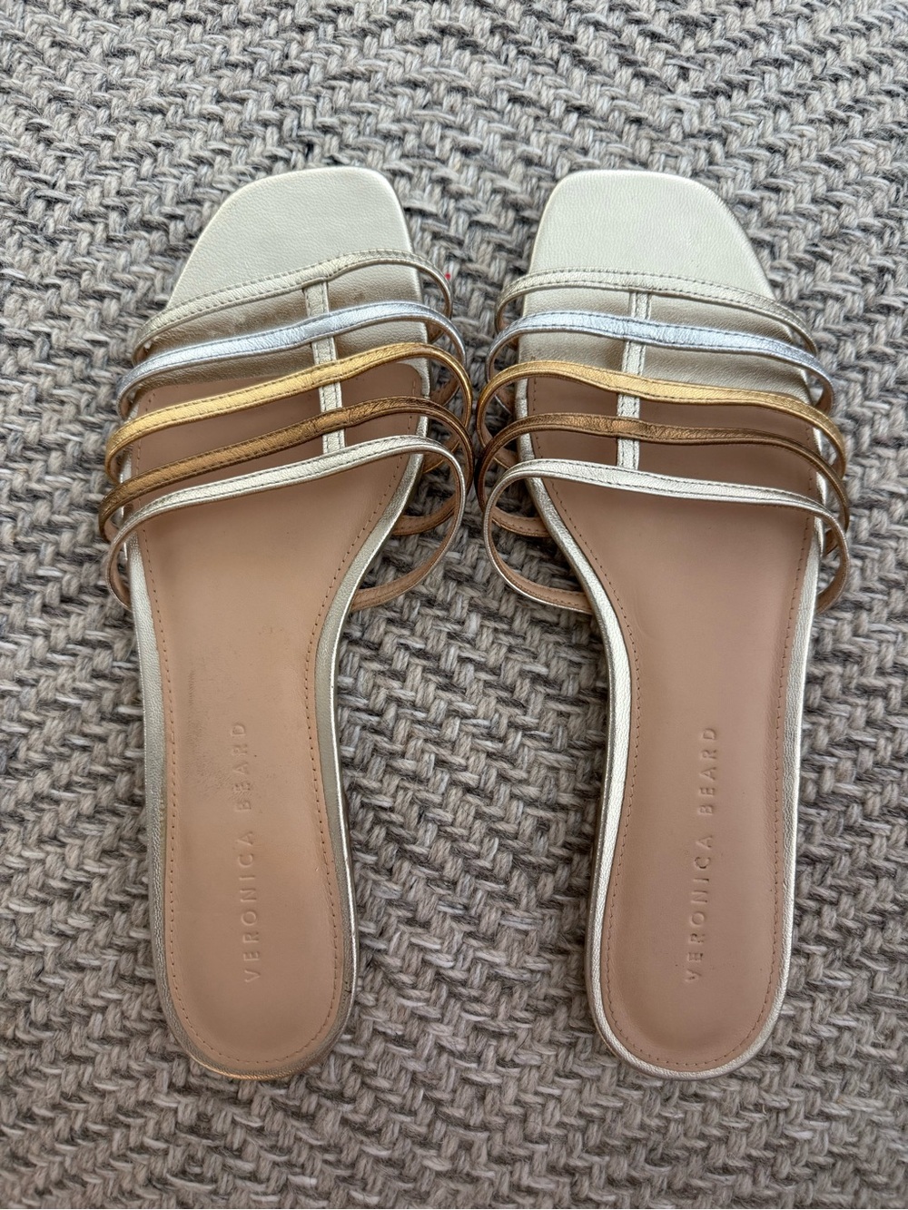 Veronica Beard Metallic Multi-Strap Slide Sandals in Gold & Silver Size 9.5